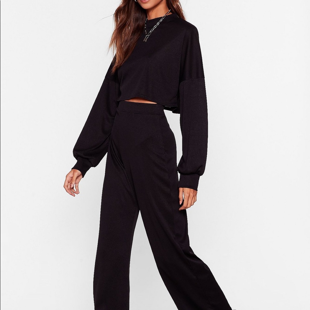 Nasty Gal Ribbed Wide Crop & Wide Leg Pant Set